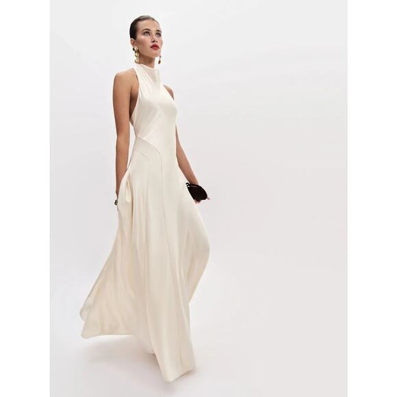 Reformation Roy Satin Dress Fior Di Latte - Picture 3 of 12